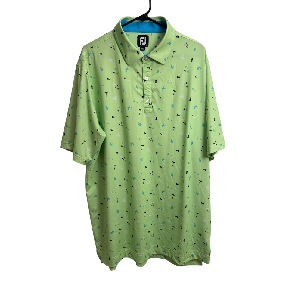 FootJoy Mens XL Lime Green Clam Bake Print Golf Polo Shirt 29193 Short Sleeve